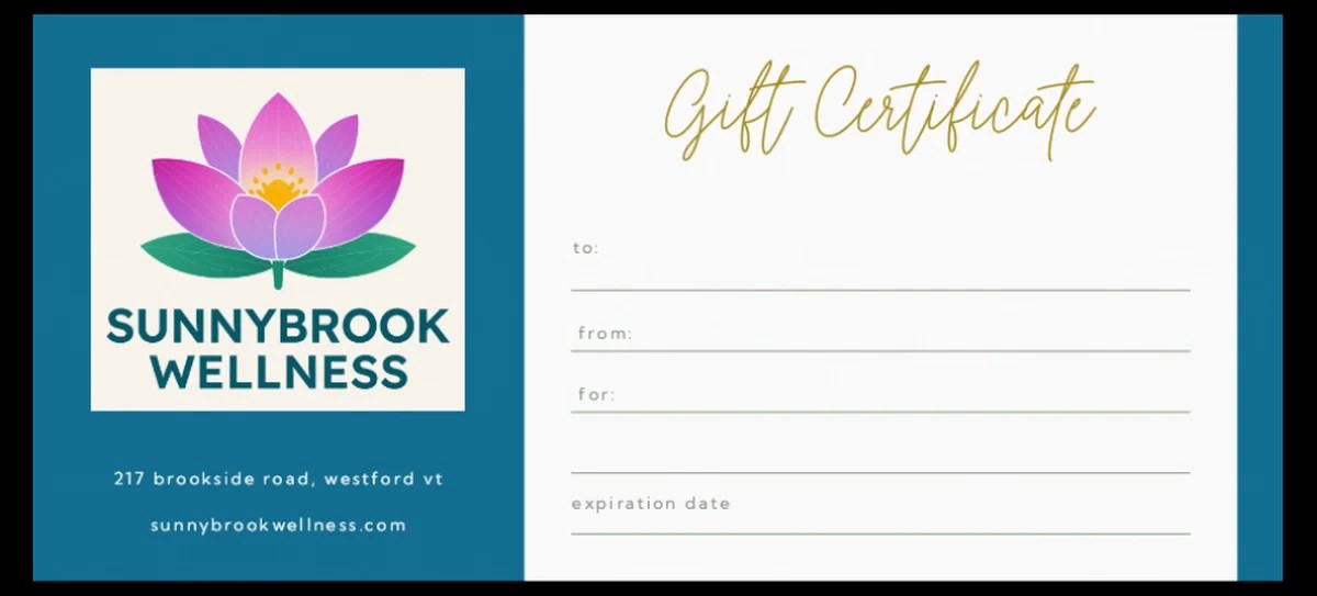 Sunnybrook Wellness gift certificate with the lotus logo